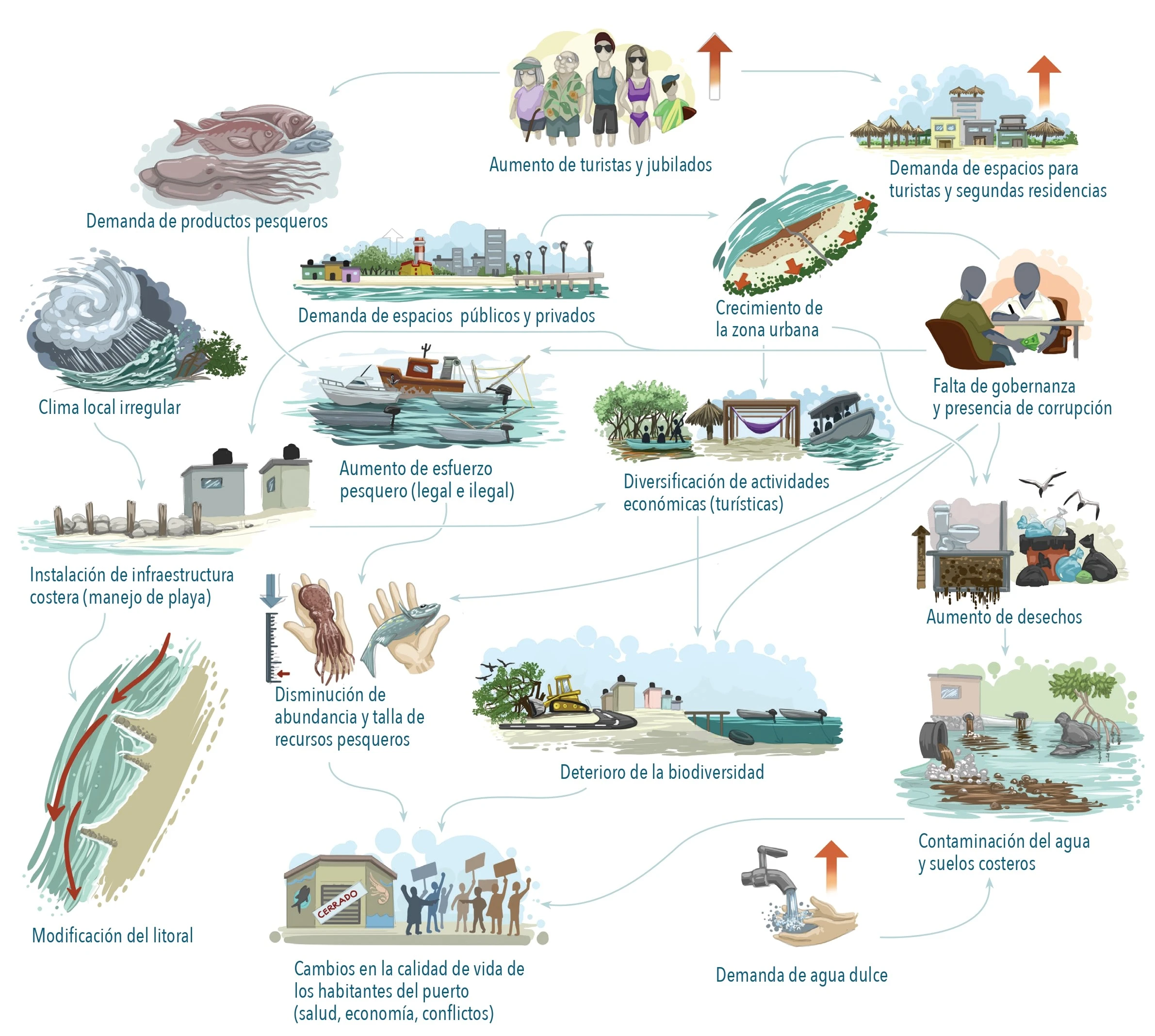 Ilustración de elementos conectados del ecosistema